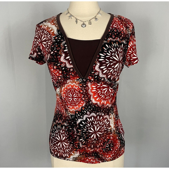 Y2K Top Womens Size Small Brown Orange Floral Babydoll Fairy Grunge Boho - Picture 1 of 12